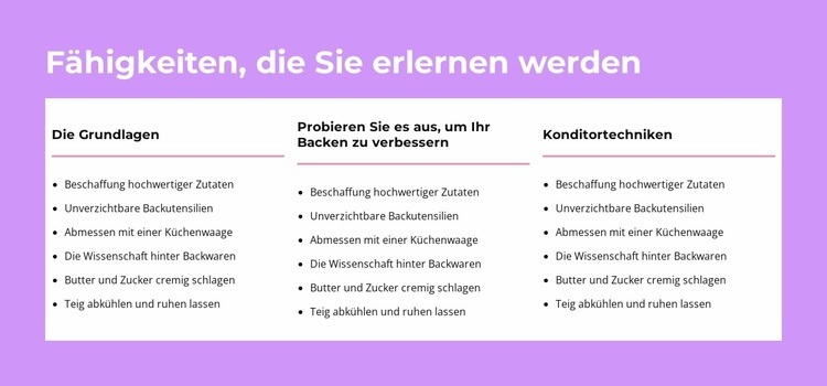 Fähigkeiten, die Sie erlernen werden Landing Page