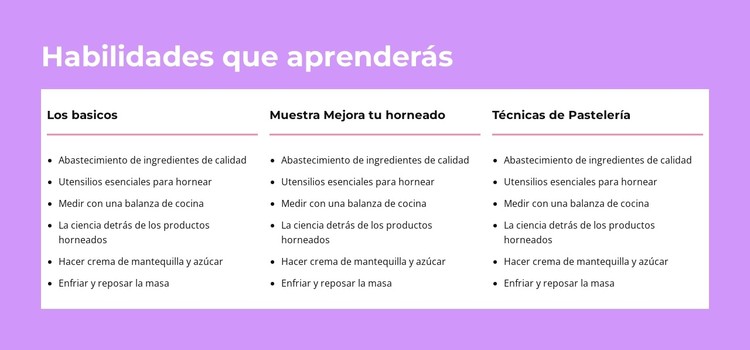 Habilidades que aprenderás Plantilla CSS