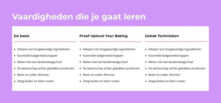 Vaardigheden die je gaat leren Website Builder-sjablonen