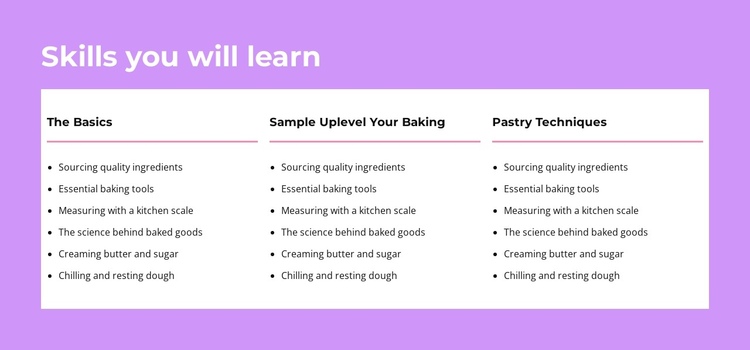 Skills you will learn One Page Template