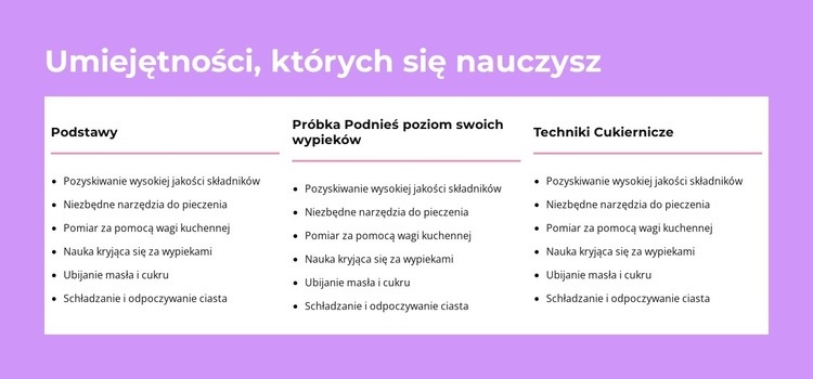 Umiejętności, których się nauczysz Szablon