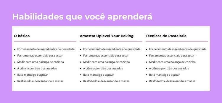 Habilidades que você aprenderá Modelo de uma página