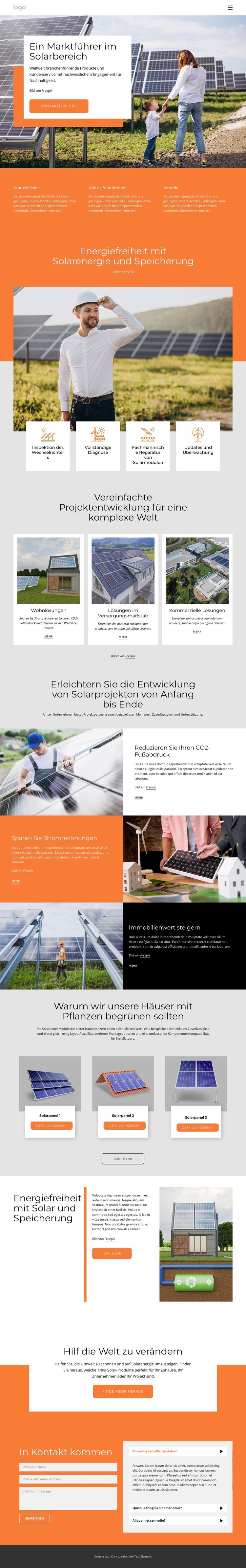 Solarenergieunternehmen Eine Seitenvorlage