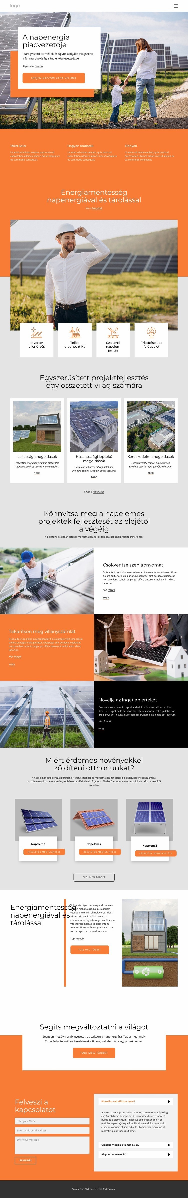 Napenergia társaság Weboldal sablon