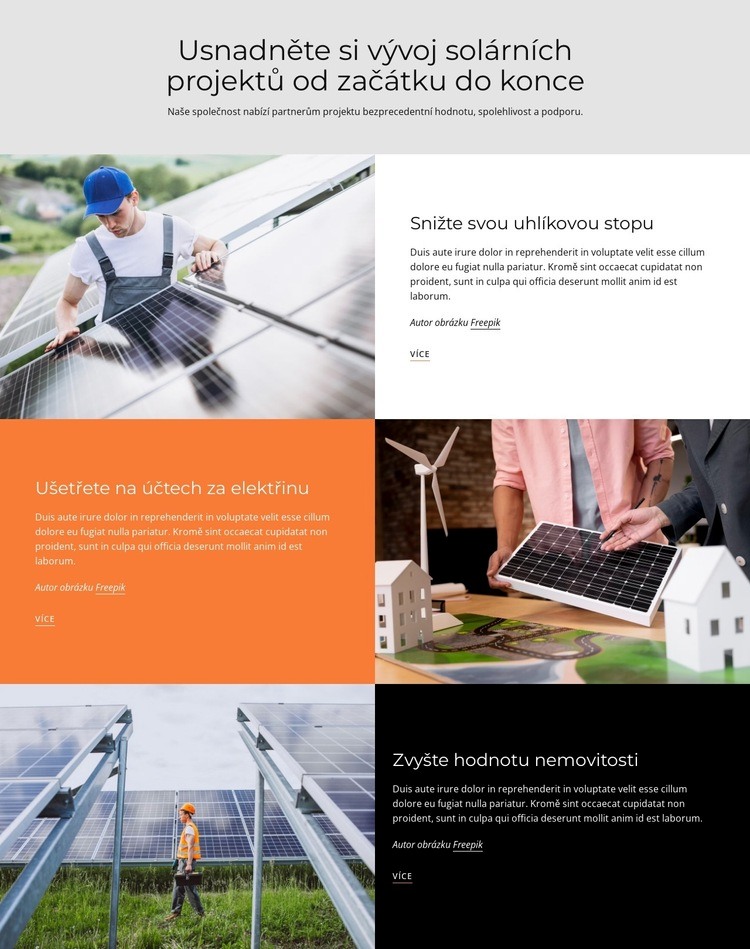 Vývoj solárního projektu Šablona webové stránky