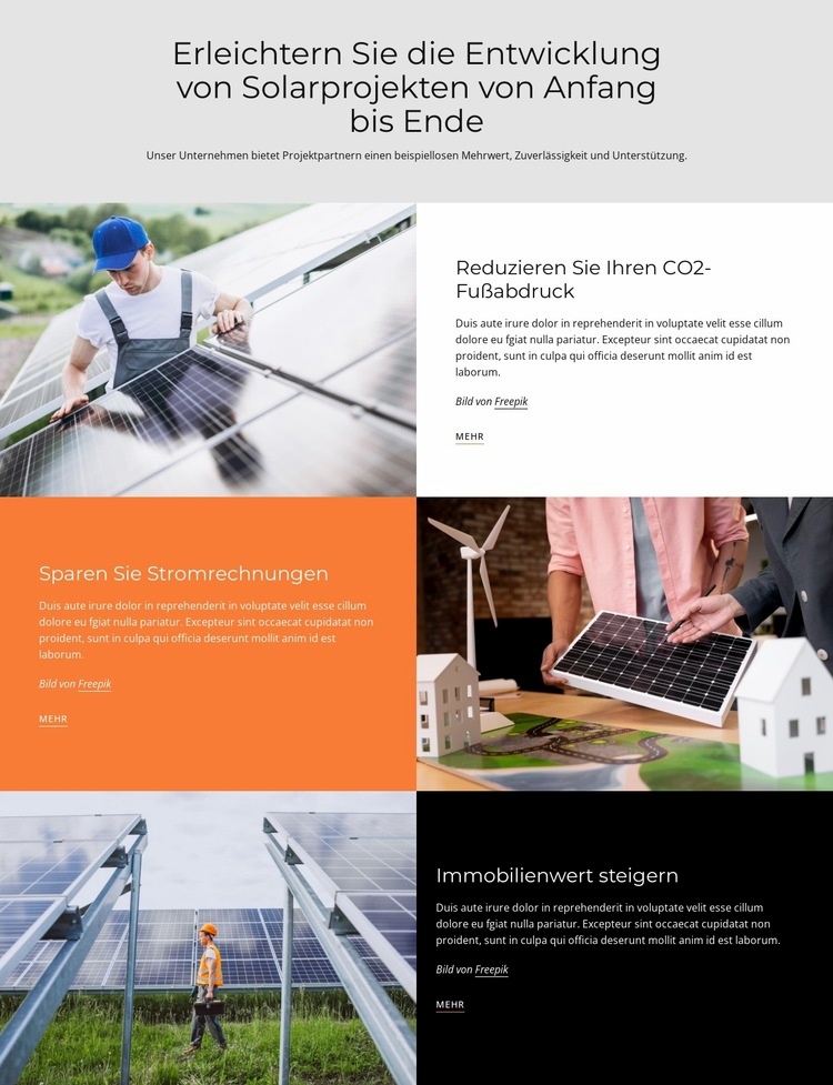 Entwicklung von Solarprojekten Website Builder-Vorlagen