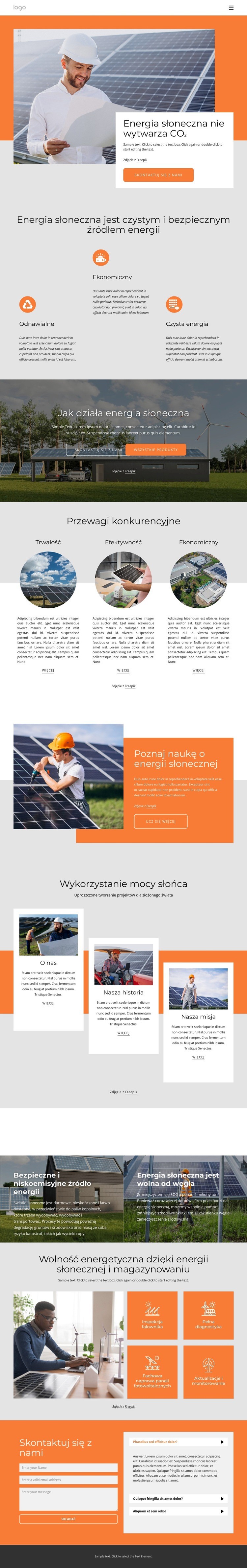 Zasil swój dom czystą energią słoneczną Makieta strony internetowej