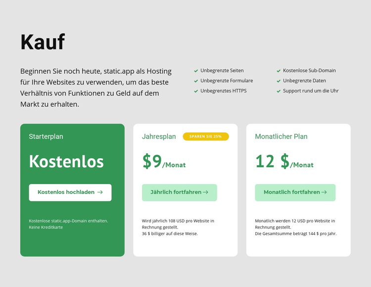 Preisoptionen WordPress-Theme