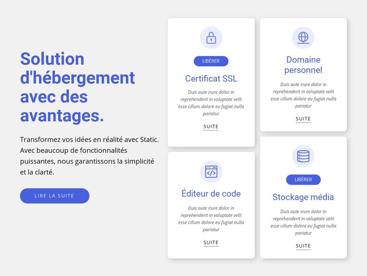 Solution d'hébergement avec des avantages Maquette de site Web