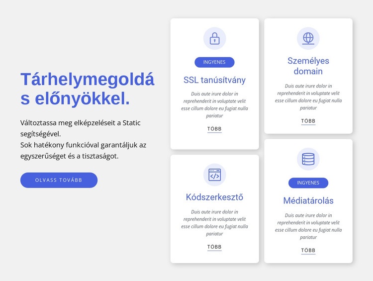 Tárhelymegoldás előnyökkel HTML Sablon