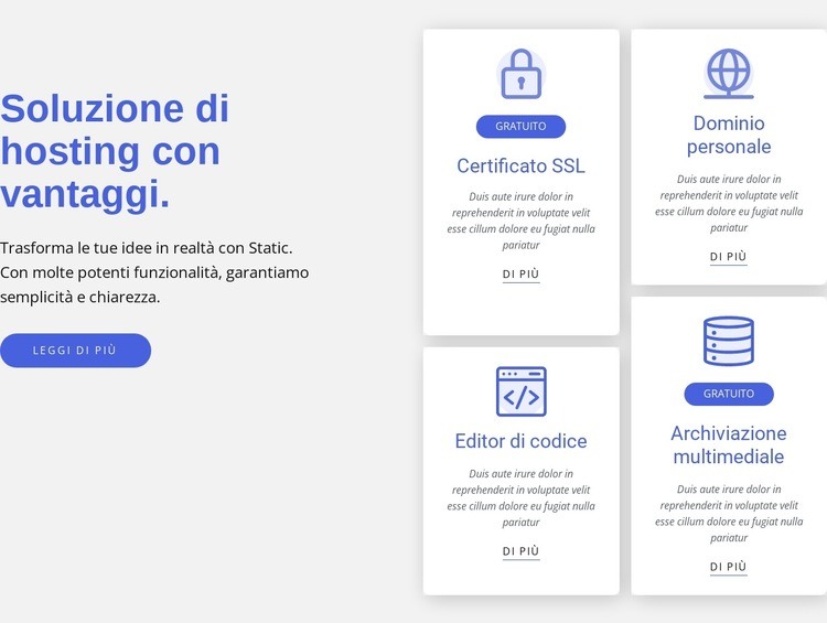 Soluzione di hosting con vantaggi Progettazione di siti web