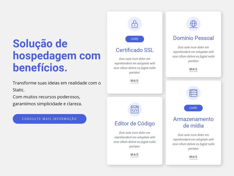 Solução de hospedagem com benefícios Construtor de sites HTML