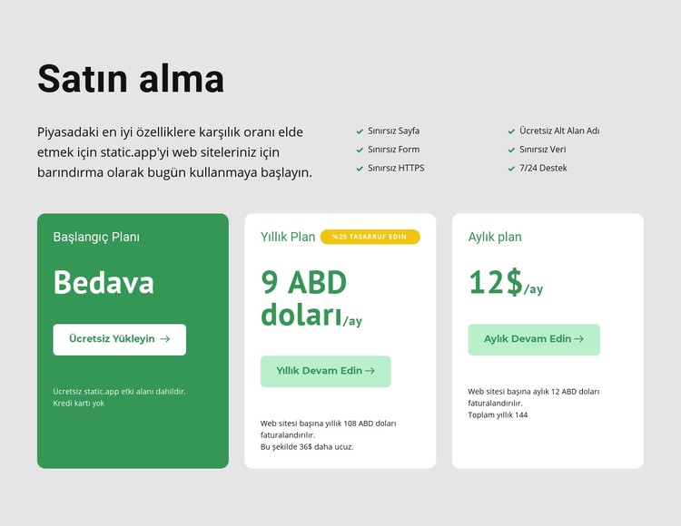 Fiyatlandırma seçenekleri CSS Şablonu