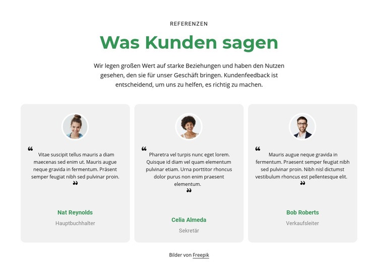 3 Spalten mit Erfahrungsberichten Eine Seitenvorlage
