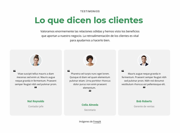 3 columnas con testimonios Plantilla HTML5