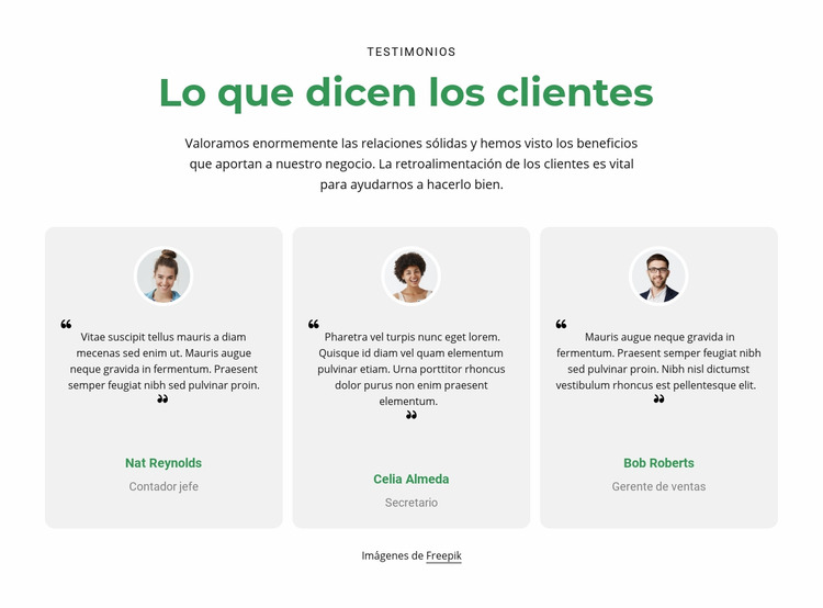 3 columnas con testimonios Plantilla Joomla