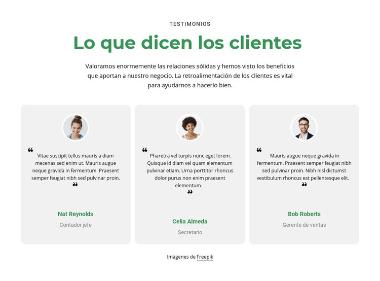 3 columnas con testimonios Plantilla