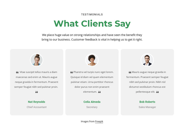 3 columns with testimonials HTML5 Template