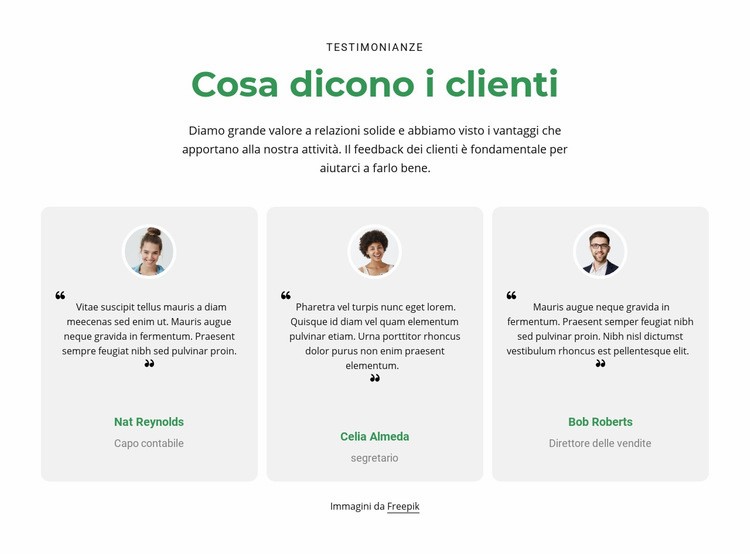 3 colonne con testimonianze Modelli di Website Builder