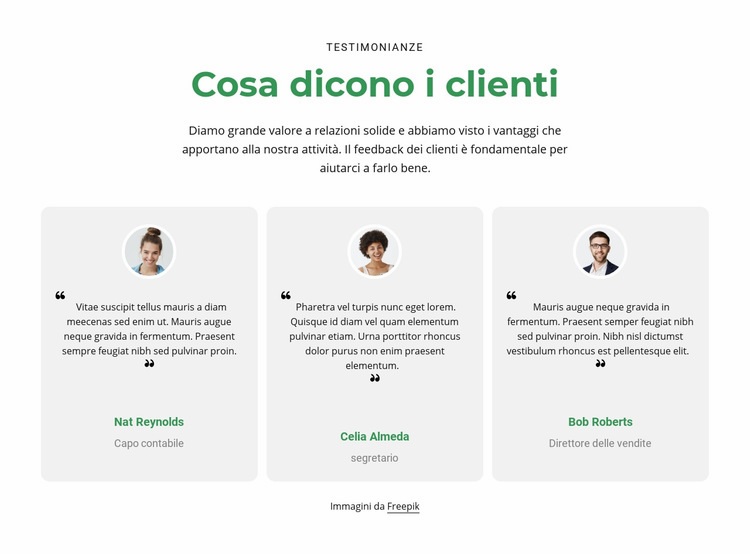 3 colonne con testimonianze Modello HTML5