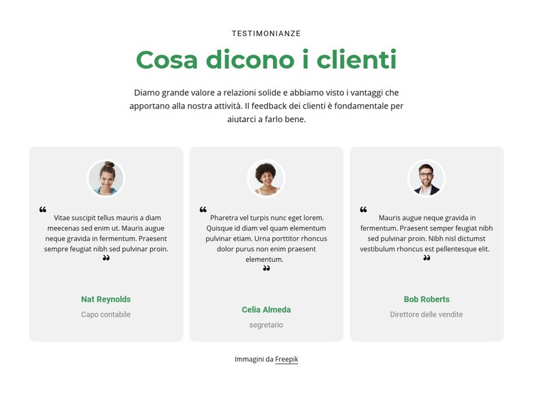 3 colonne con testimonianze Modello