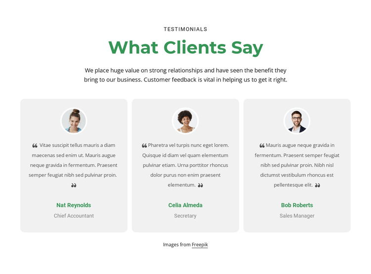 3 columns with testimonials One Page Template
