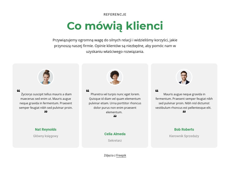 3 kolumny z referencjami Motyw WordPress