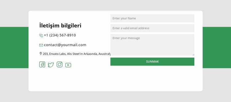 İletişim bilgileri bloğu Bir Sayfa Şablonu