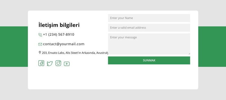 İletişim bilgileri bloğu Web Sitesi Mockup'ı