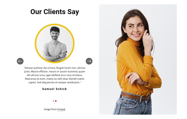 Testimonials in split One Page Template