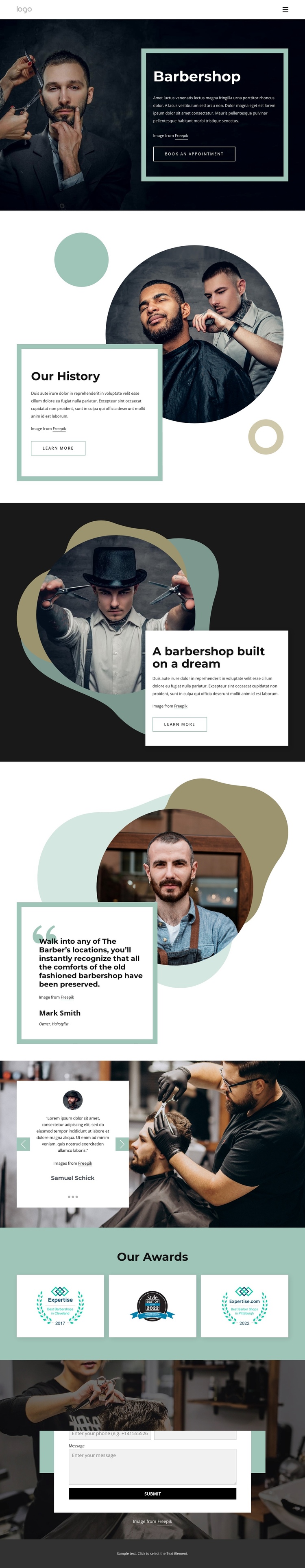 Barber shop through the ages One Page Template