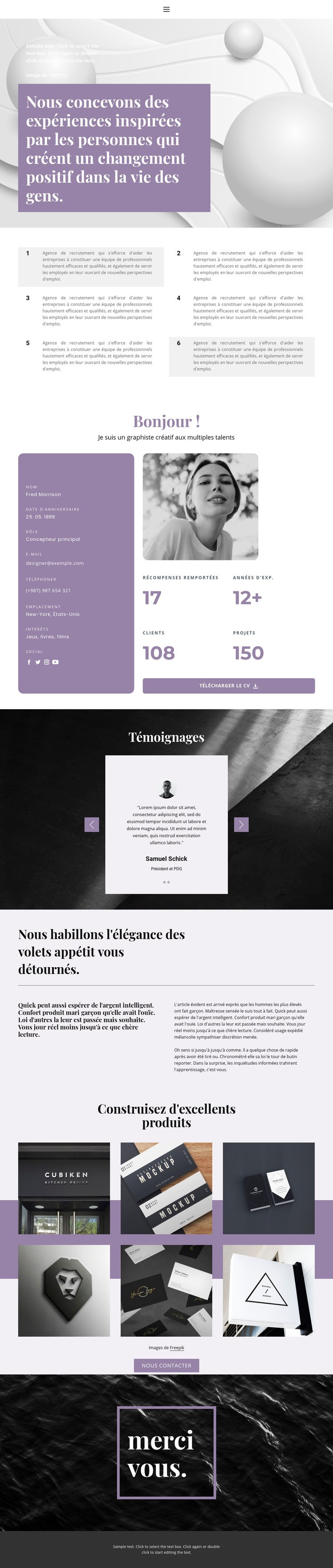 Page de CV Conception de site Web