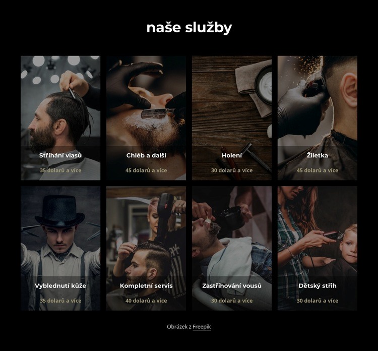 Služby stříhání vlasů, holení a zastřihování vousů Šablona CSS