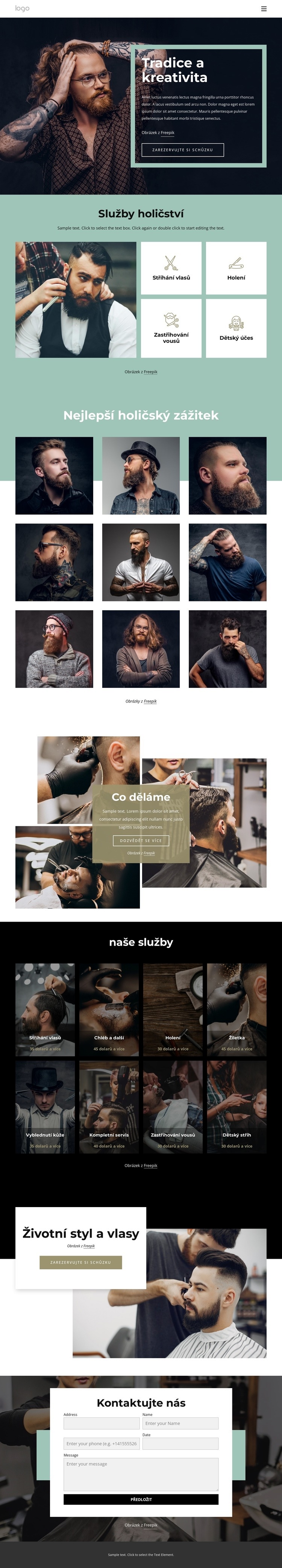 Veřejný holičský salon Webový design