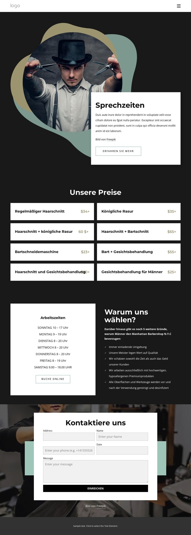 Kontakte und Öffnungszeiten des Friseursalons Website design