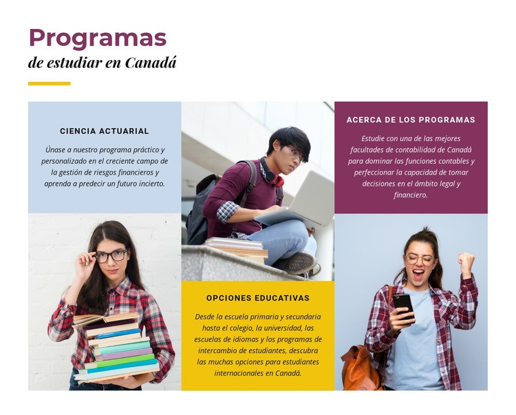 Programas de estudio en canadá Maqueta de sitio web