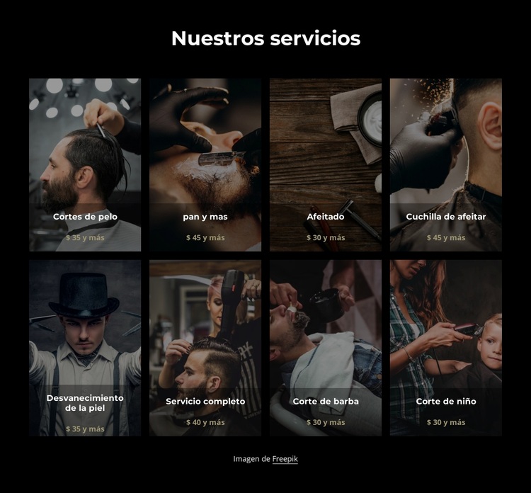 Servicios de corte de pelo, afeitado y recorte de barba. Tema de WordPress