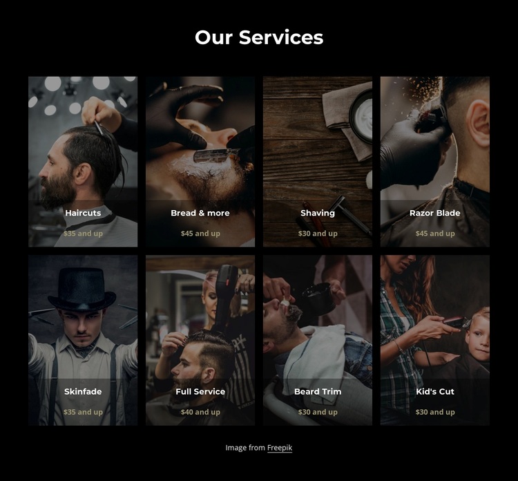 Haircuts, shaving and beard trimming services Joomla Page Builder