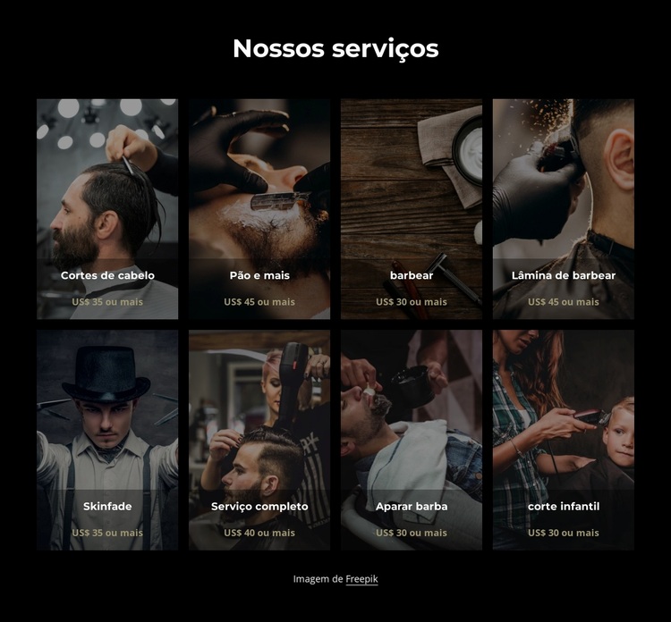 Serviços de corte de cabelo, barbear e aparar barba Tema WordPress