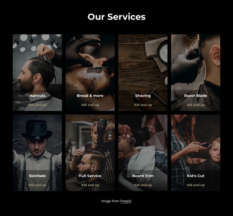 Haircuts, shaving and beard trimming services Web Design