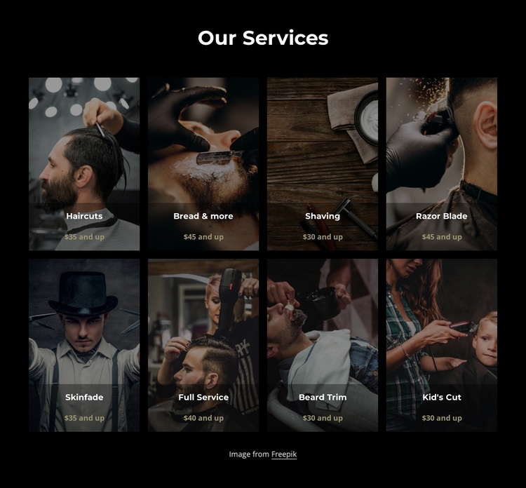Haircuts, shaving and beard trimming services Website Design