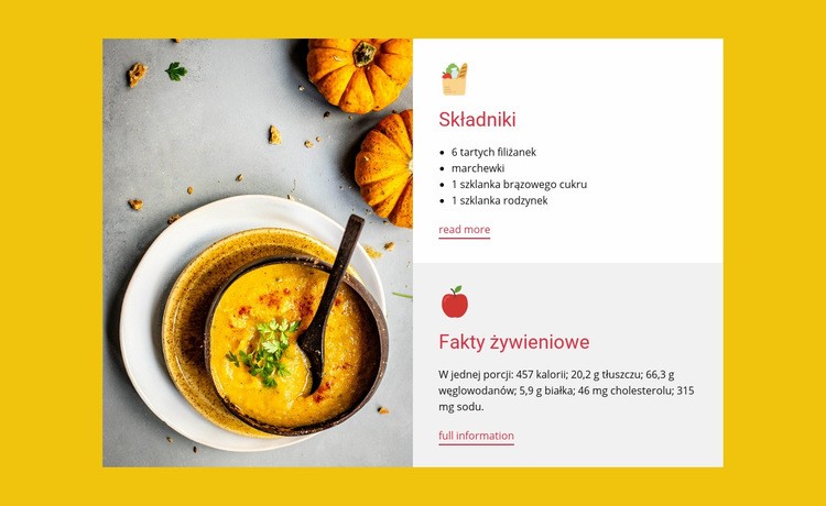 Fakty żywieniowe składników Makieta strony internetowej