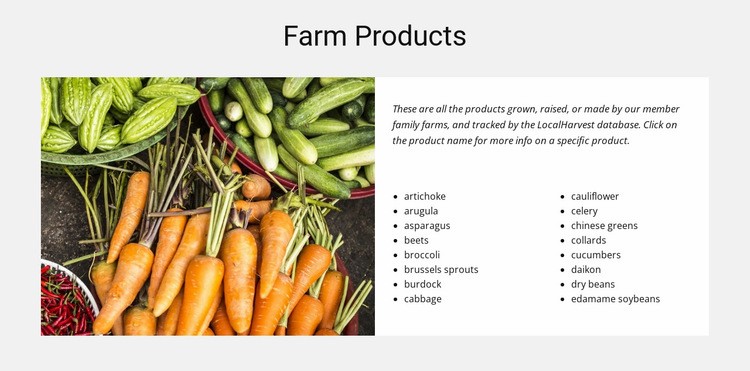 Jordbruksprodukter Html webbplatsbyggare