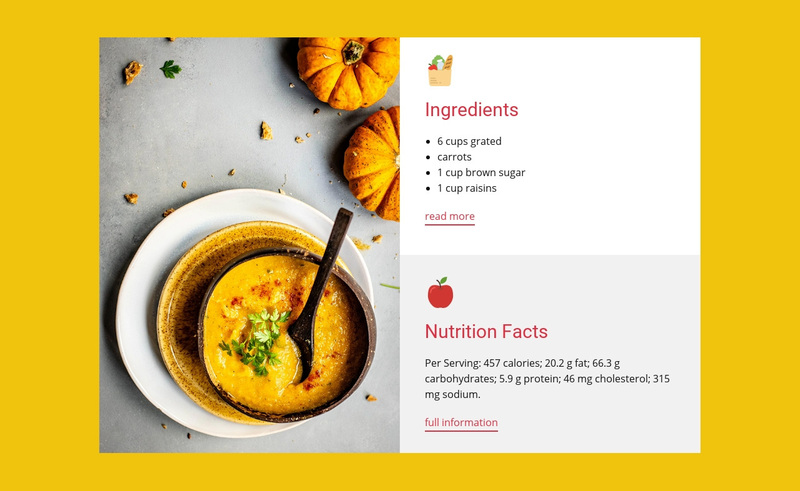 Ingredients nutrition facts Web Page Design