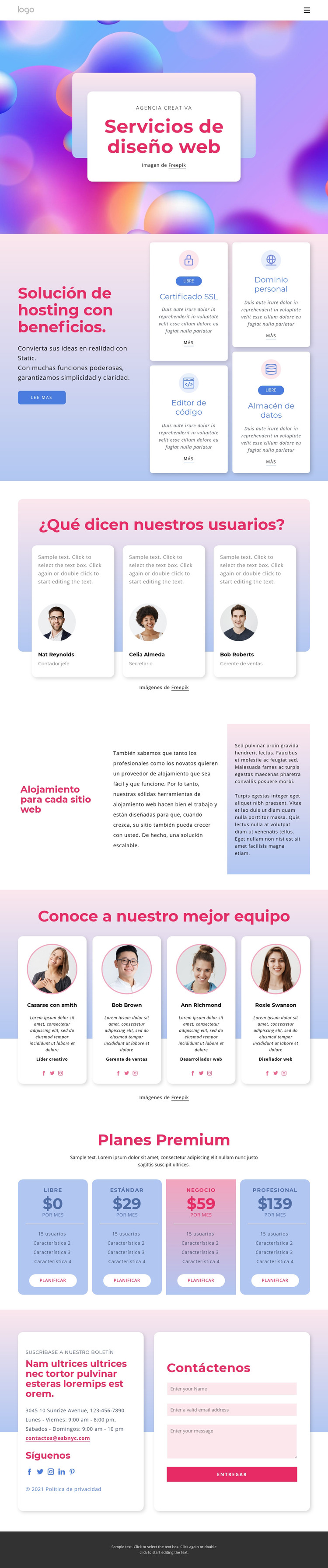 Diseño de sitios web con hosting Plantilla HTML