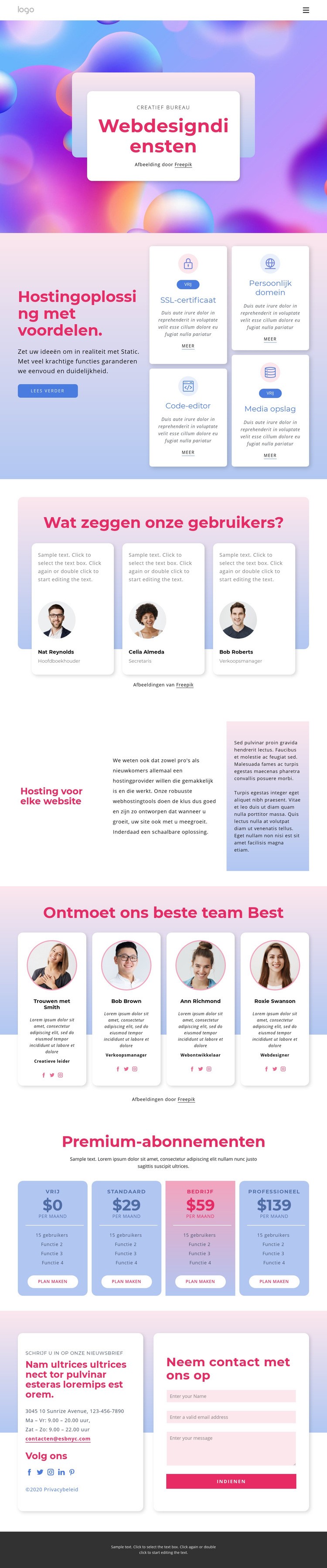 Website ontwerp met hosting Website Builder-sjablonen