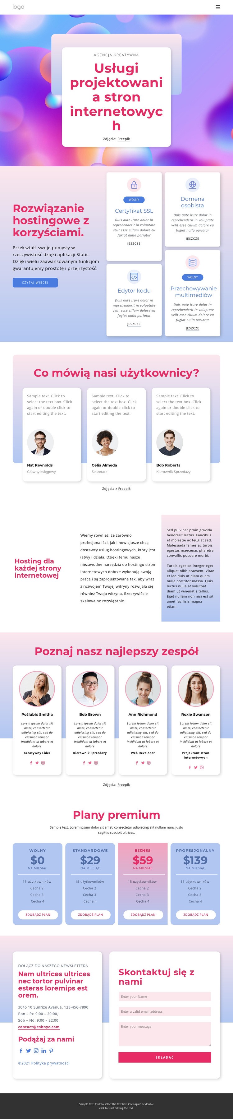 Projekt strony internetowej wraz z hostingiem Kreator witryn internetowych HTML