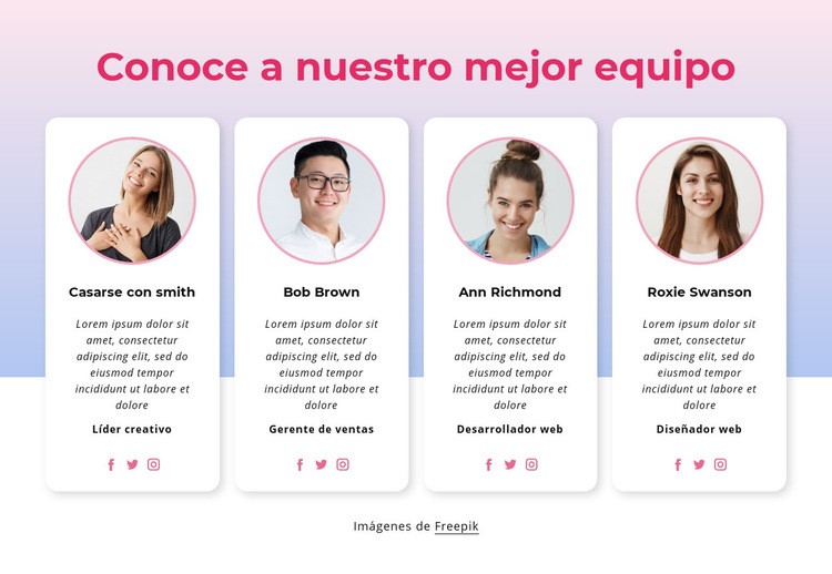 Conoce nuestro bloque de equipo Creador de sitios web HTML