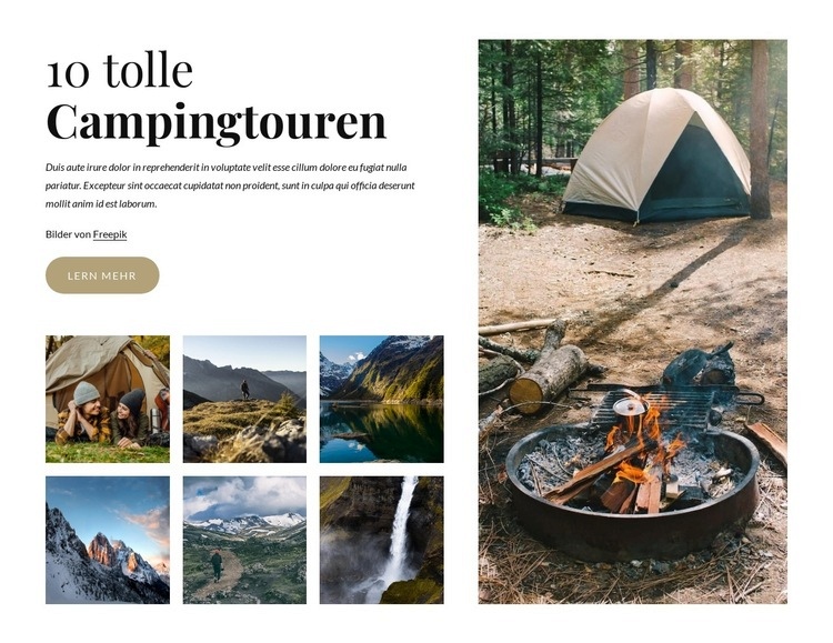 Erstaunliche Campingtouren Website-Modell