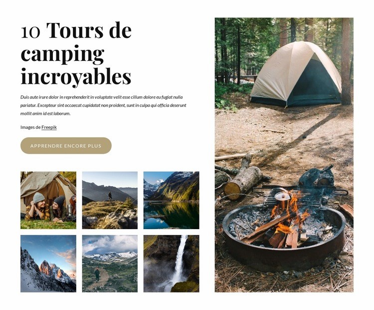 Des excursions de camping incroyables Créateur de site Web HTML